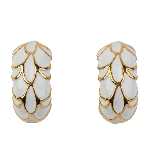 kenneth jay lane Gold with White Enamel Small Hoop Clip Earring