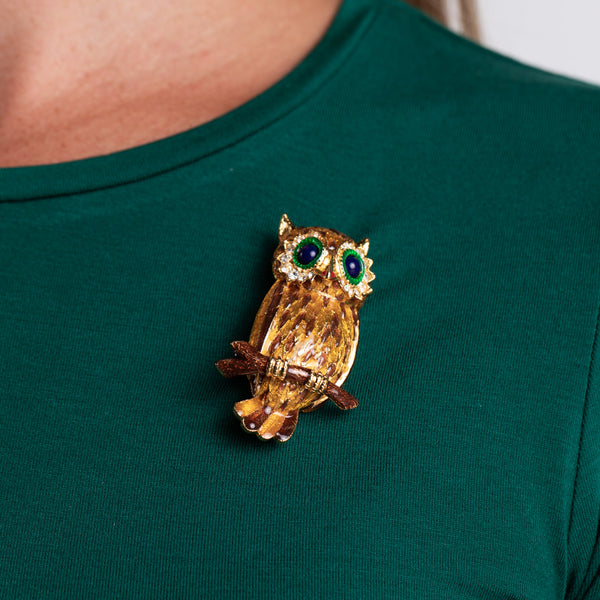 Kenneth Jay Lane Gold With Yellow And Brown Owl Pin