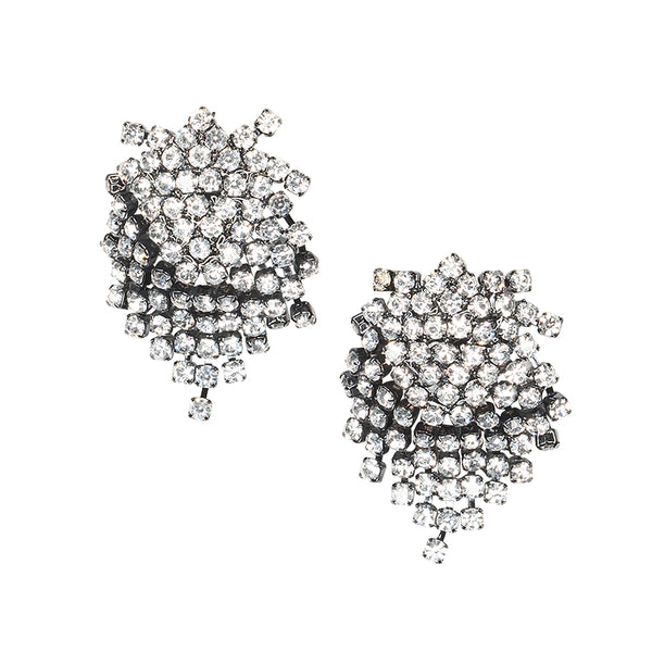 kenneth jay lane Gunmetal And Crystal Pierced Earrings