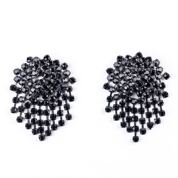 kenneth jay lane Gunmetal and Jet Cluster Clip Earrings