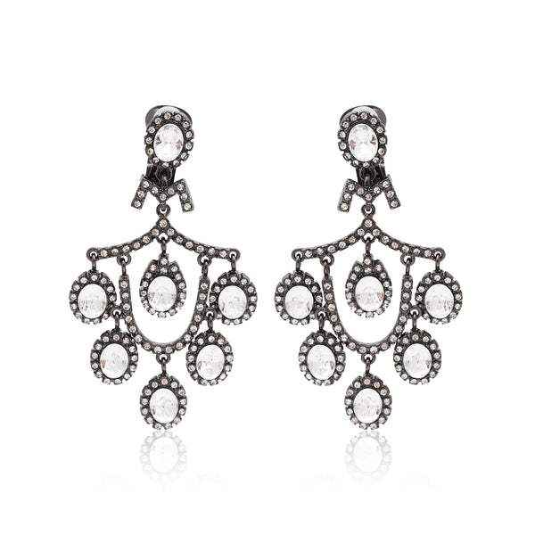 kenneth jay lane Gunmetal & Crystal Chandelier Earrings