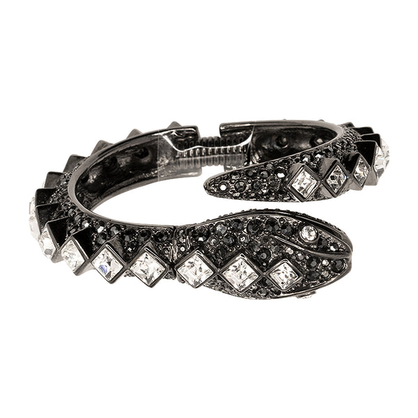 Kenneth Jay Lane Hematite And Crystal Snake Bracelet