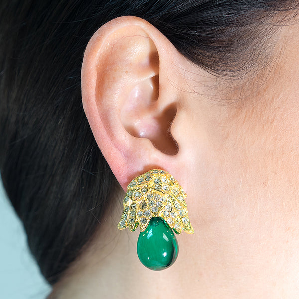 Kenneth Jay Lane Jackie Kennedy Emerald Bud Clip Earrings