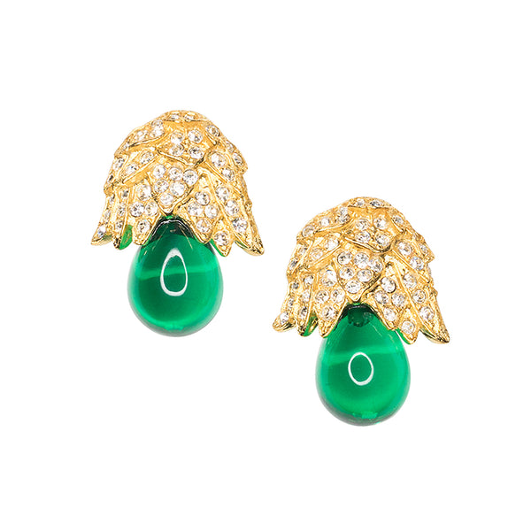 kenneth jay lane Jackie Kennedy Emerald Bud Clip Earrings