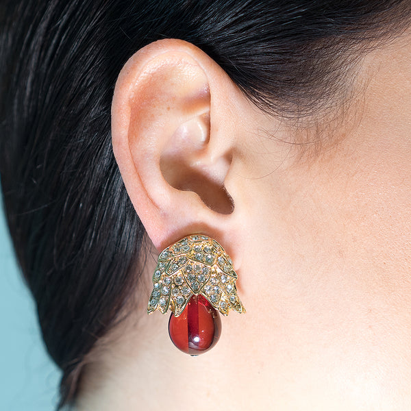 Kenneth Jay Lane Jackie Kennedy Ruby Bud Clip Earrings