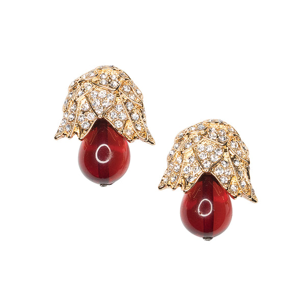 kenneth jay lane Jackie Kennedy Ruby Bud Clip Earrings