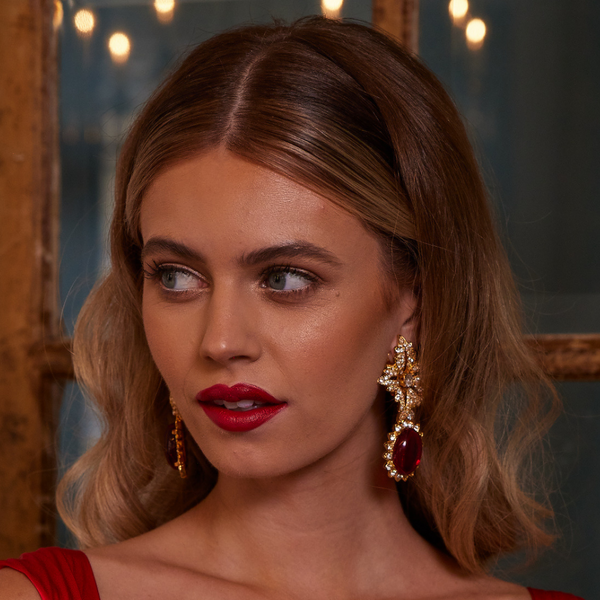 Kenneth Jay Lane Jackie Kennedy Ruby Drop Clip Earrings