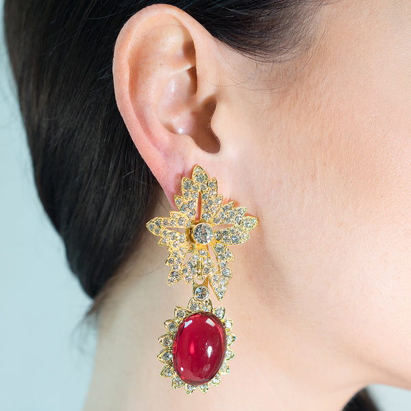 Kenneth Jay Lane Jackie Kennedy Ruby Drop Clip Earrings