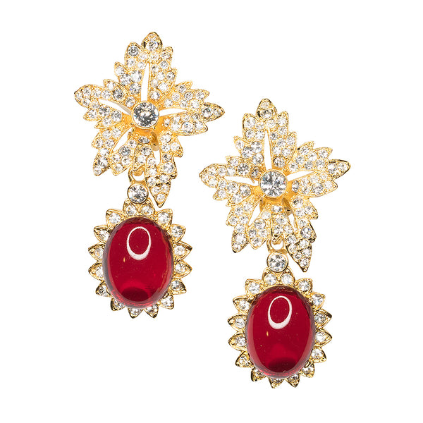 kenneth jay lane Jackie Kennedy Ruby Drop Clip Earrings