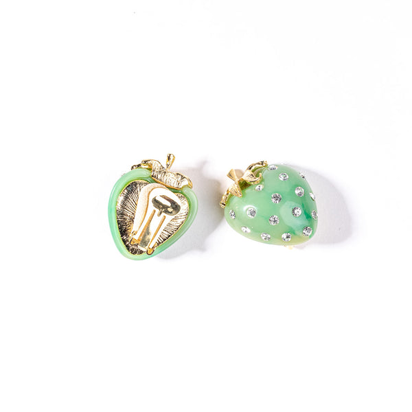 Kenneth Jay Lane Jade And Crystal Strawberry Clip Earring