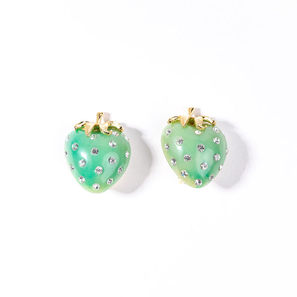 kenneth jay lane Jade and Crystal Strawberry Clip Earring