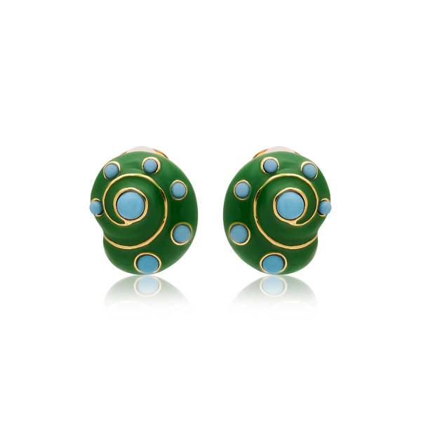 kenneth jay lane Jade & Turquoise Snail Clip Earrings