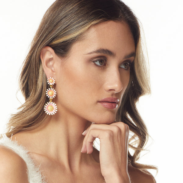 Kenneth Jay Lane 3 Graduated Pink Daisy Earring