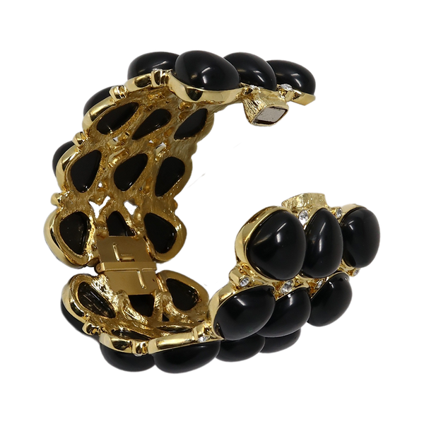 Kenneth Jay Lane 3 Row Gold Black Rounded Bracelet