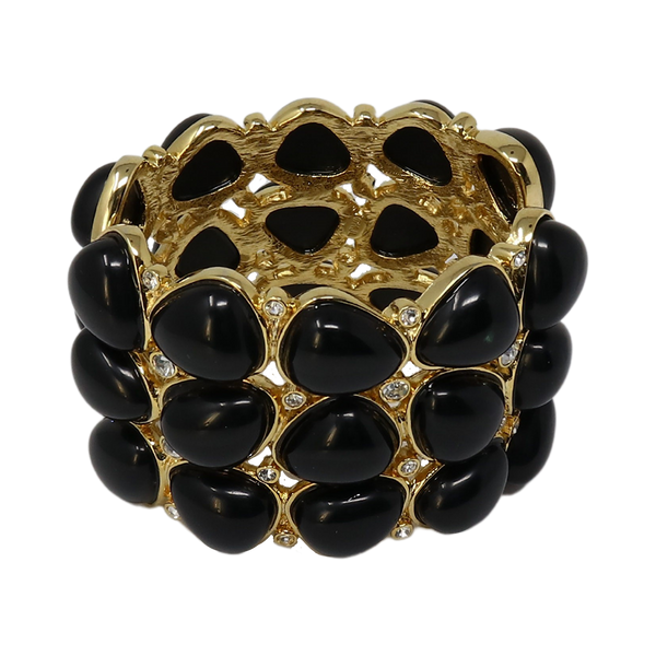 kenneth jay lane 3 Row Gold Black Rounded Bracelet