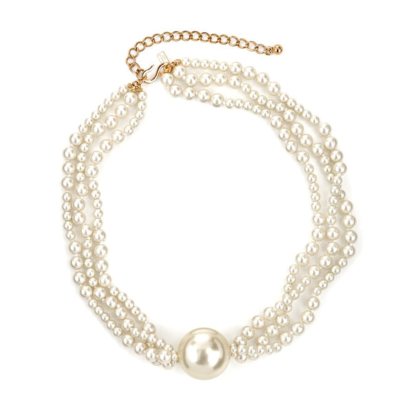 kenneth jay lane 3 Row Pearl Clasp Necklace
