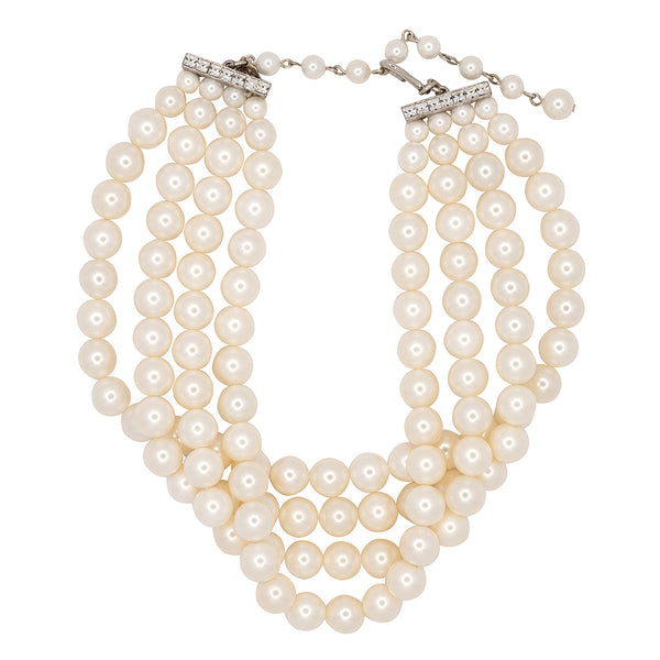 kenneth jay lane 4 Row White Shell Pearl Necklace