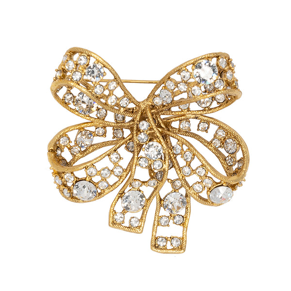 kenneth jay lane Antique Gold & Crystal Bow Pin