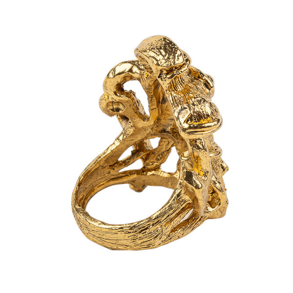 Kenneth Jay Lane Antique Gold Mayan Animal Ring