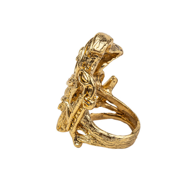 Kenneth Jay Lane Antique Gold Mayan Animal Ring