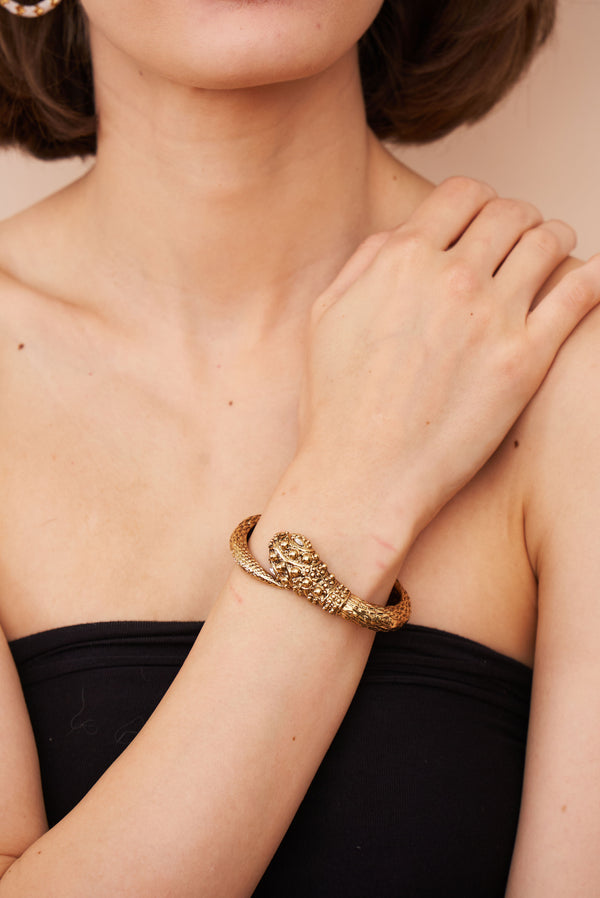 Kenneth Jay Lane Antique Gold Snake Head Bracelet