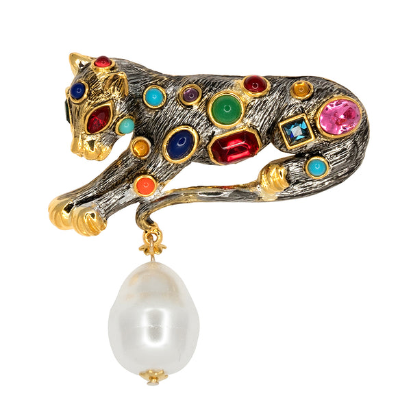 kenneth jay lane Antique Silver Leopard Pin