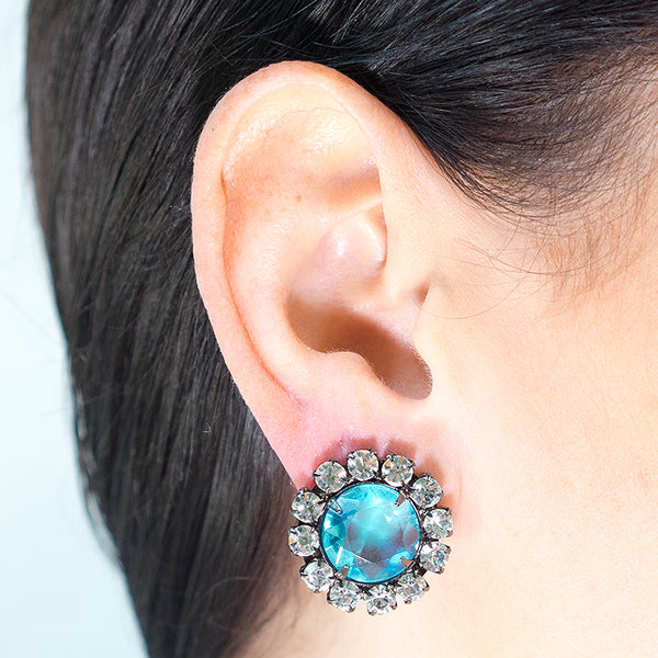 Kenneth Jay Lane Aqua Button Clip Earrings
