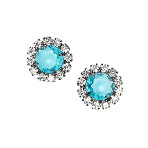 kenneth jay lane Aqua Button Clip Earrings