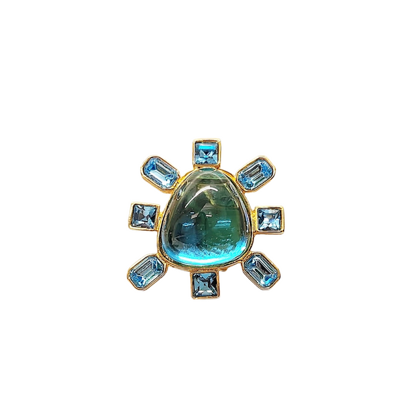 Kenneth Jay Lane Aqua Cabochon Center Clip Earring