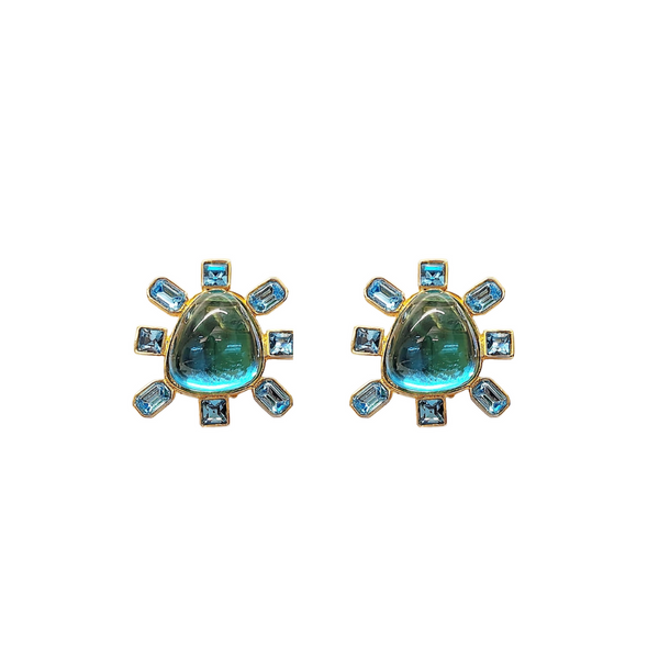 kenneth jay lane Aqua Cabochon Center Clip Earring
