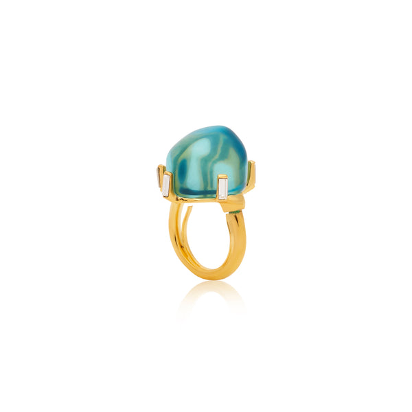 kenneth jay lane Aqua Nugget Adjustable Gold Ring