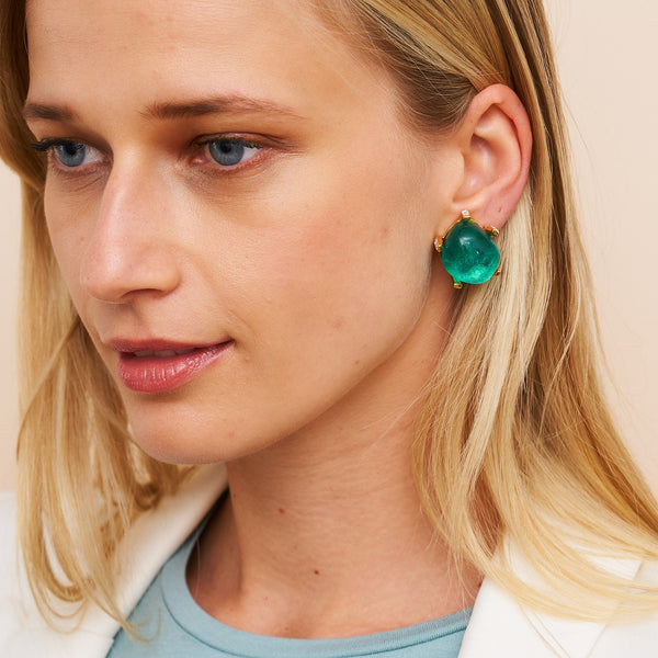 Kenneth Jay Lane Aqua Nugget Clip Earrings