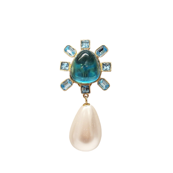 Kenneth Jay Lane Aqua Pearl Drop Clip-On Earrings