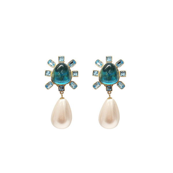 kenneth jay lane Aqua Pearl Drop Clip-On Earrings