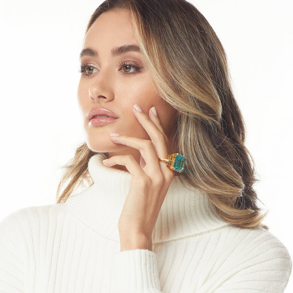 Kenneth Jay Lane Aqua Square Stone Ring