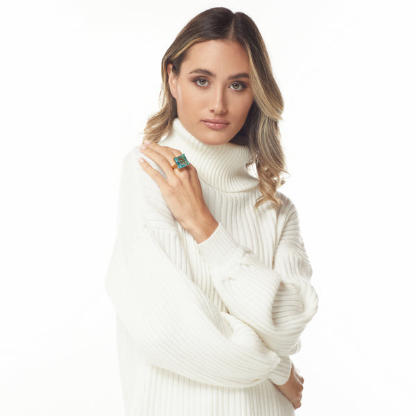 Kenneth Jay Lane Aqua Square Stone Ring