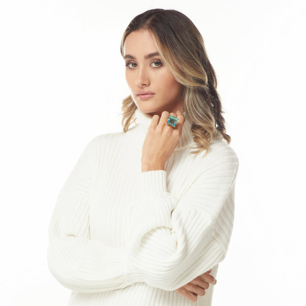 Kenneth Jay Lane Aqua Square Stone Ring