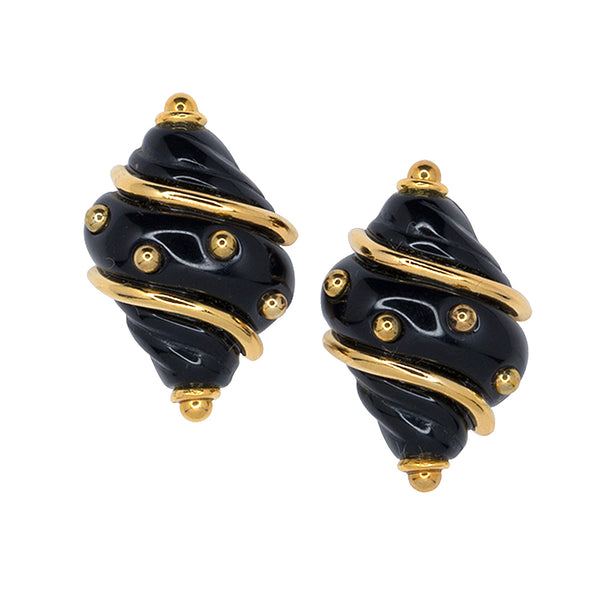 kenneth jay lane Black and Gold Shell Earrings