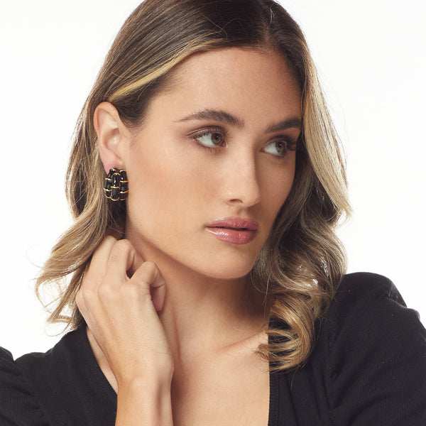 Kenneth Jay Lane Black Bamboo Hoop Clip Earring