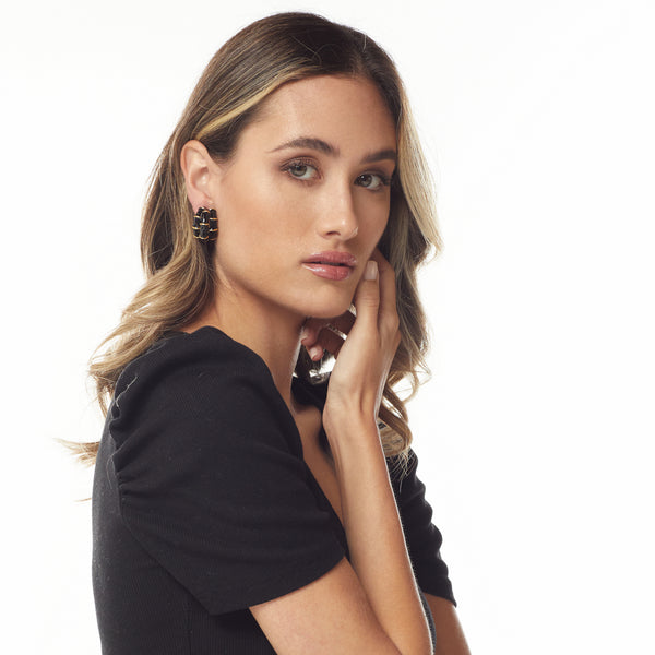 Kenneth Jay Lane Black Bamboo Hoop Clip Earring