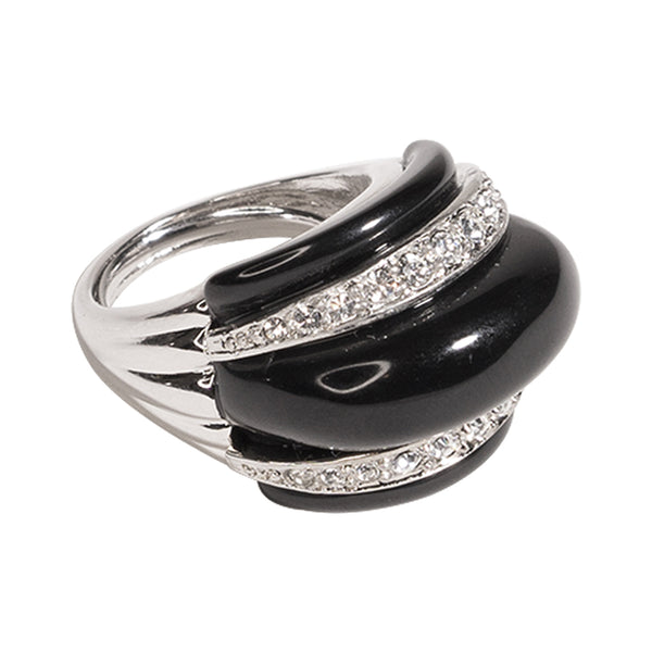 Kenneth Jay Lane Black & Crystal Dome Ring