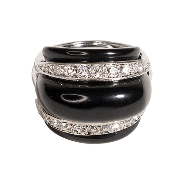 kenneth jay lane Black & Crystal Dome Ring