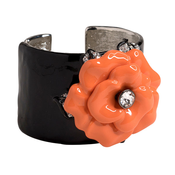 kenneth jay lane Black Cuff with Coral Flower
