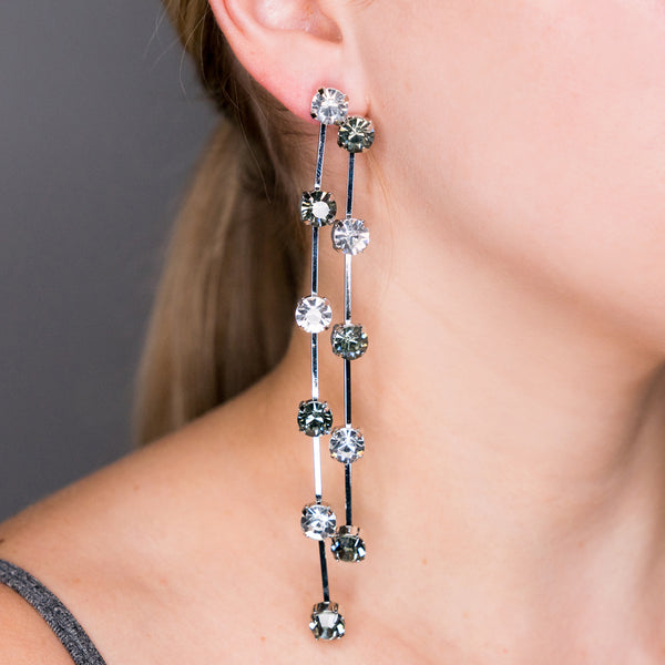 Kenneth Jay Lane Black Diamond Double Row Earrings