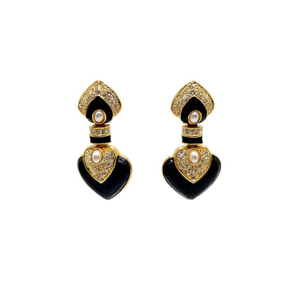 kenneth jay lane Black Drop Heart Clip Earrings