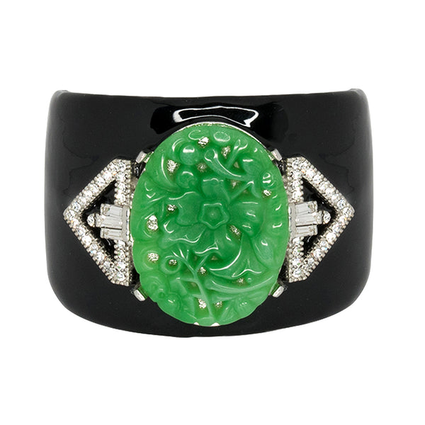 kenneth jay lane Black Enamel & Carved Jade Cuff