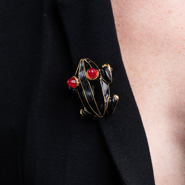 Kenneth Jay Lane Black Enamel Frog Pin