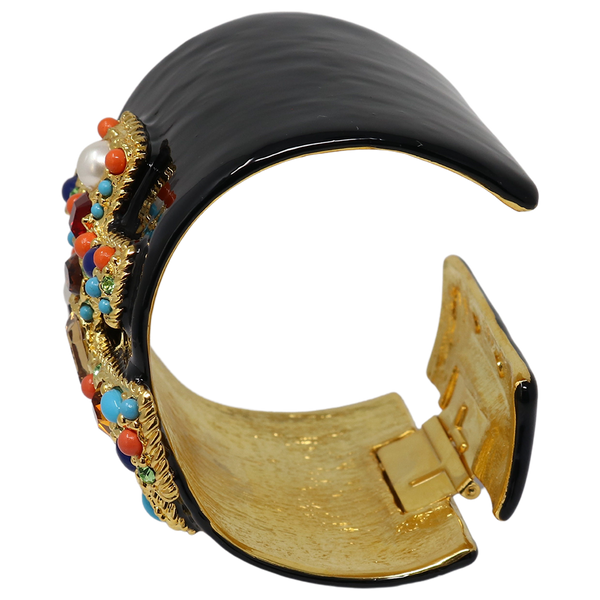 Kenneth Jay Lane Black Enamel Gemstone Cuff