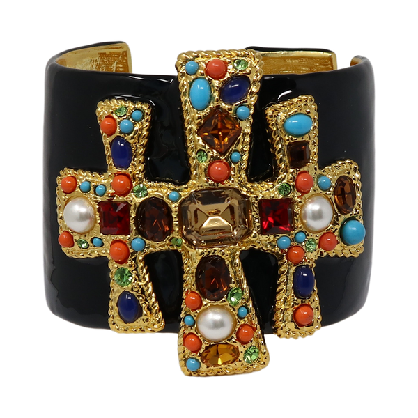 kenneth jay lane Black Enamel Gemstone Cuff