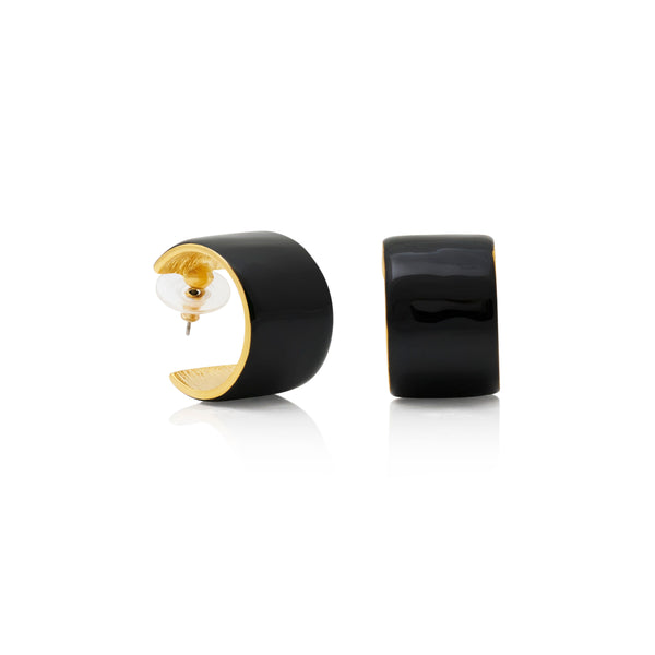 kenneth jay lane Black Enamel Hoop Pierced Earring